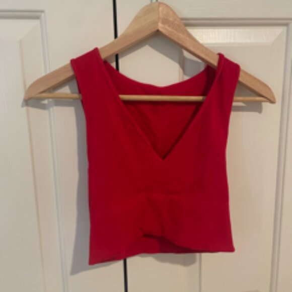 Take The Plunge V-Neck Crop Top Rock N Rags Red - Picture 2 of 6